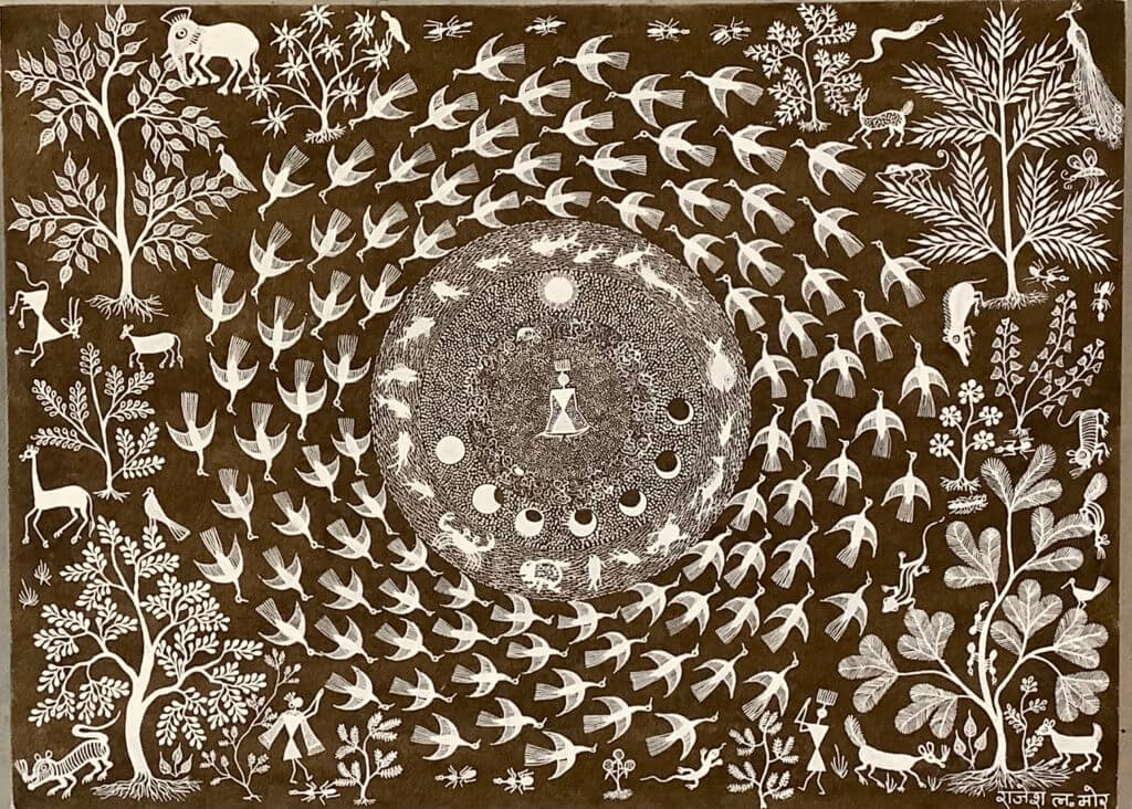 ワルリー画 原画 額付き インド 絵画 原住民 欠き