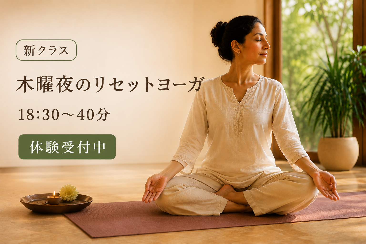 【新クラス７月OPEN】リセットヨーガ／木曜18:30（女性限定クラス）